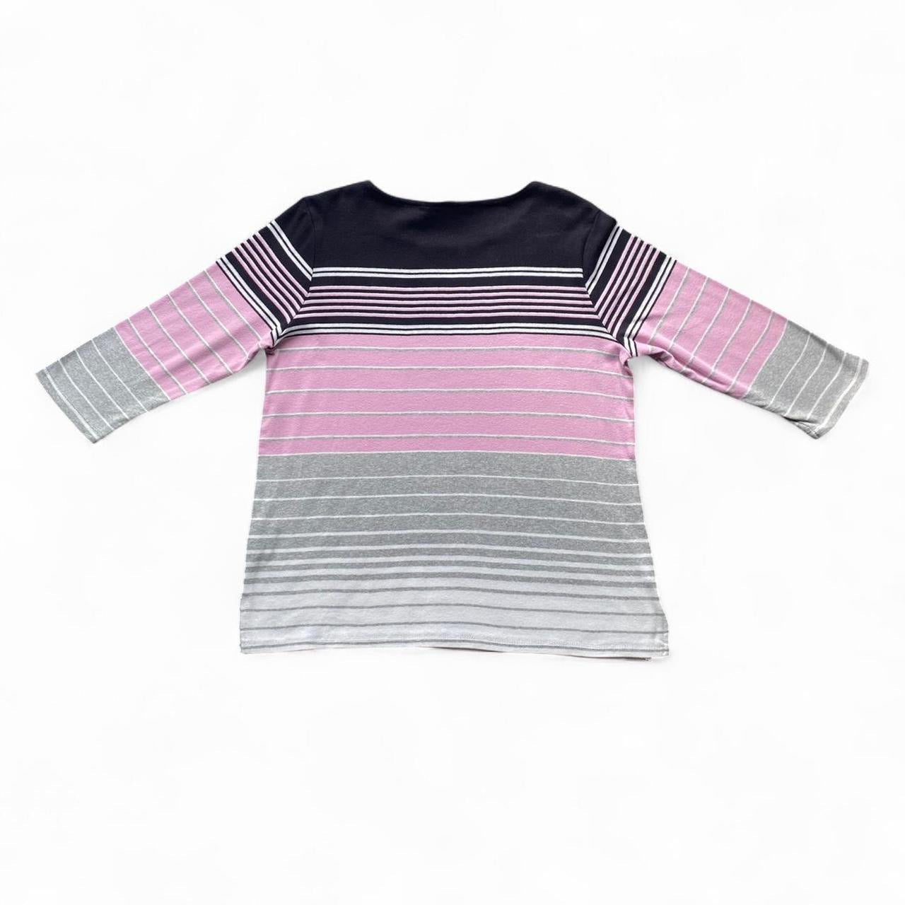 Cute pink, grey and black striped 3/4 sleeve top