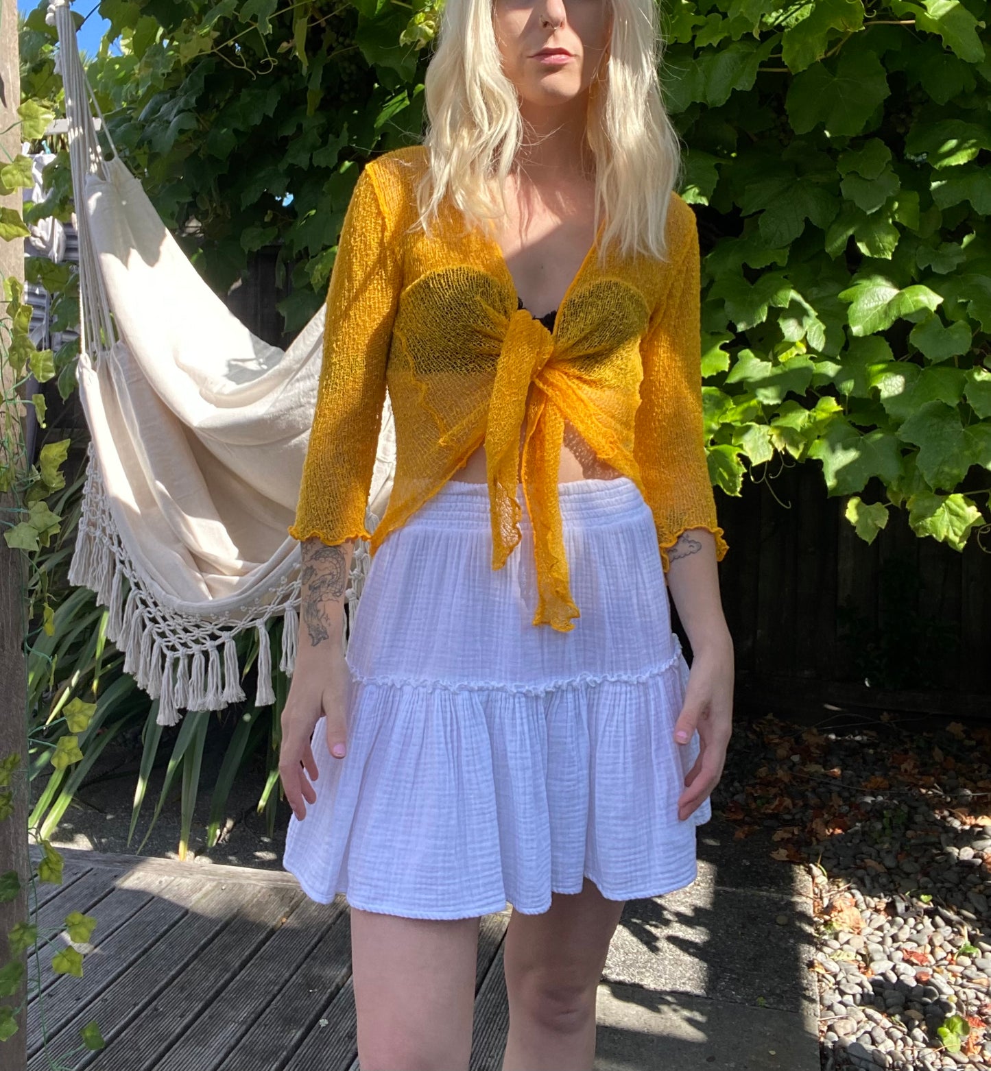 Yellow Rayon Tie Up Cardigan!