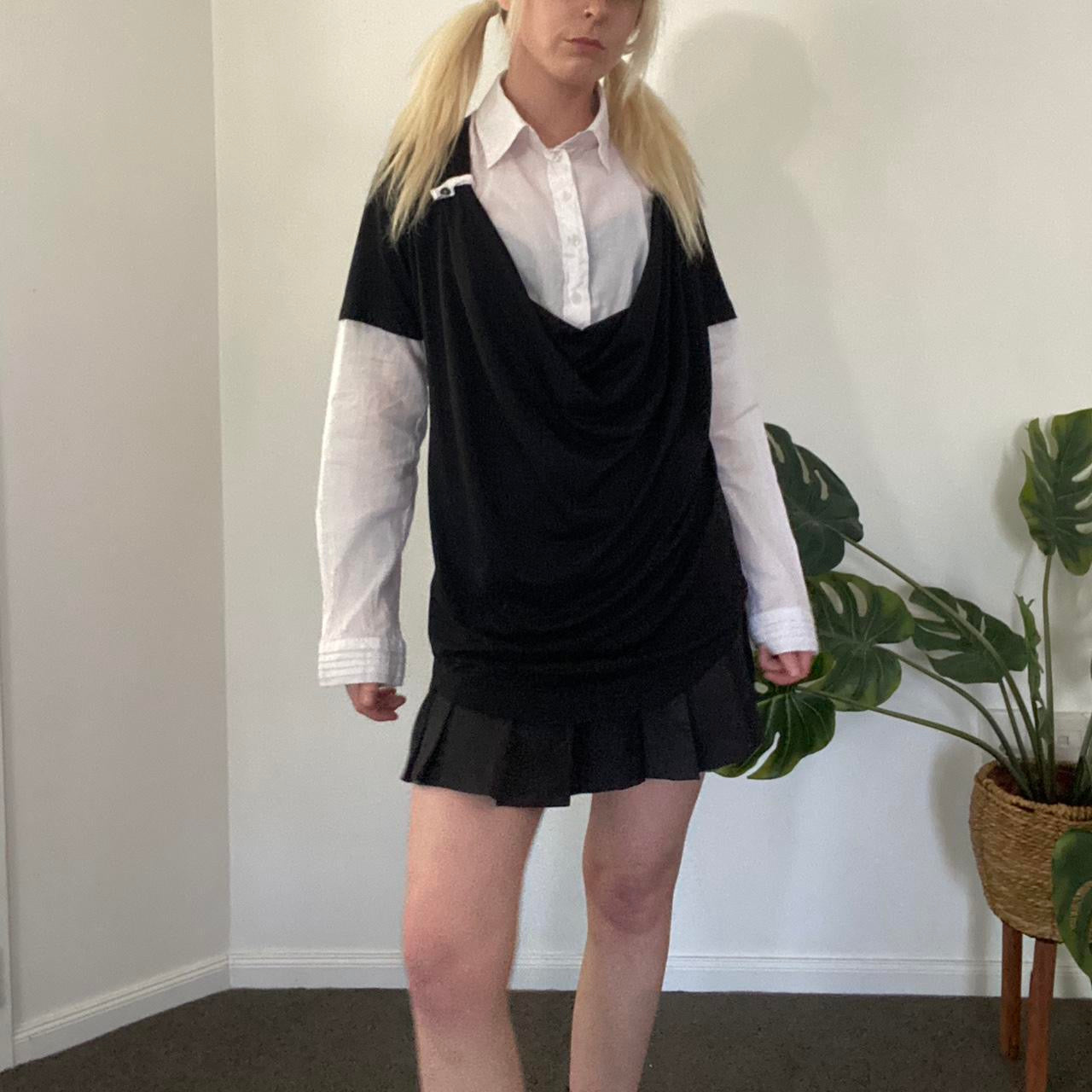 Y2K Black and white asymmetrical layered shirt