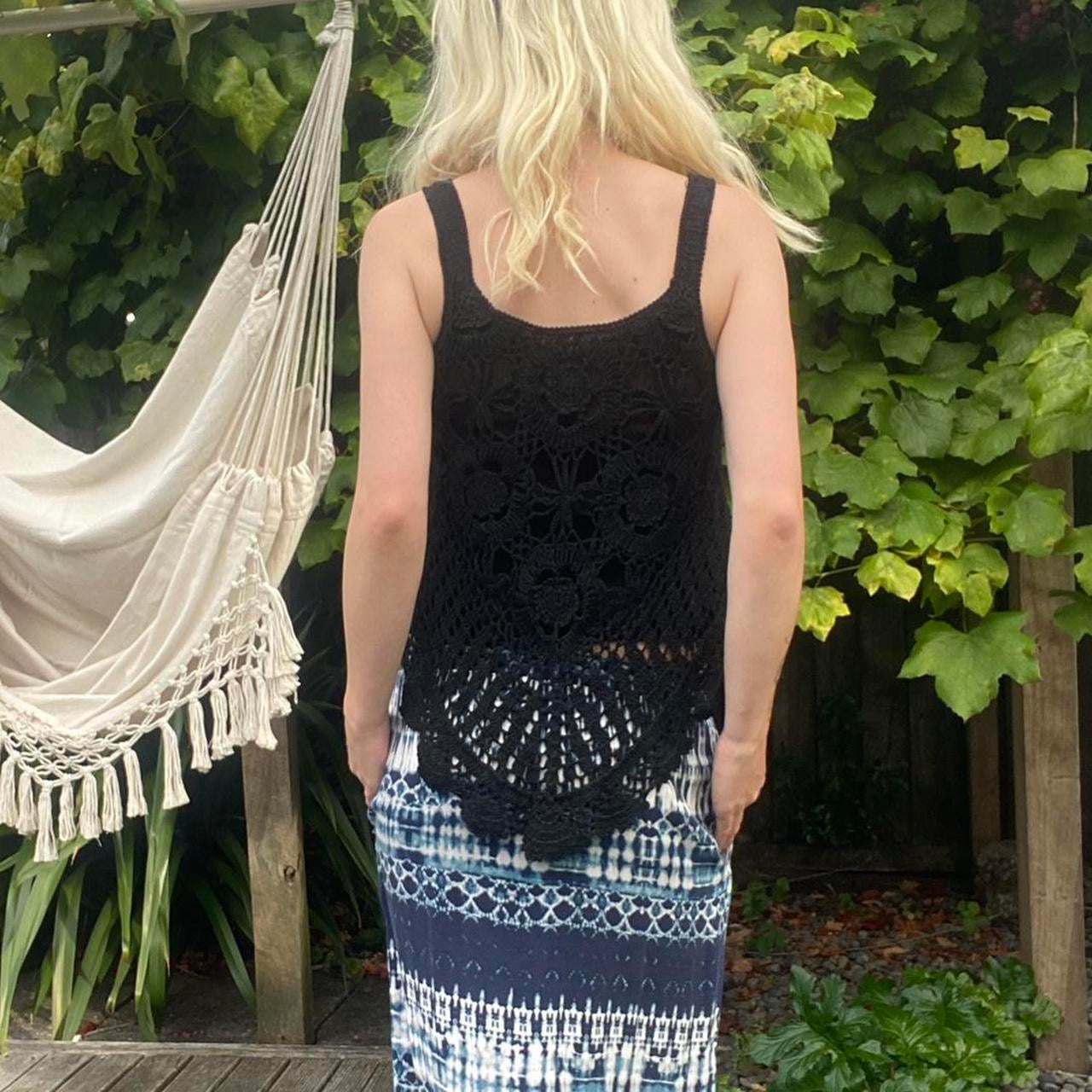 Cute Black Crochet Asymmetrical Top