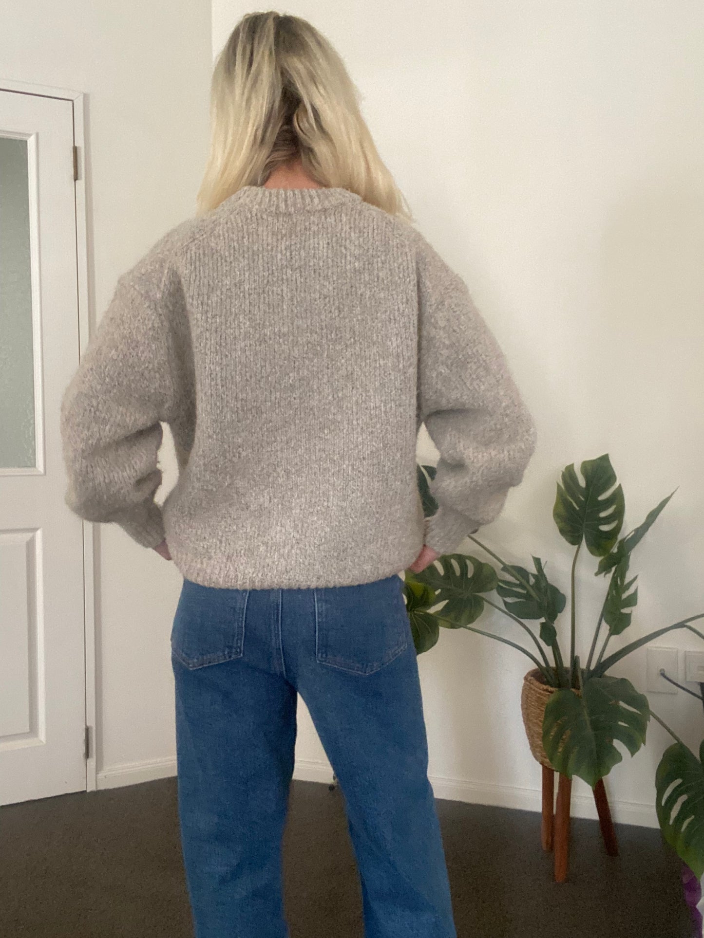 Grey and tan mixed blend knit sweater