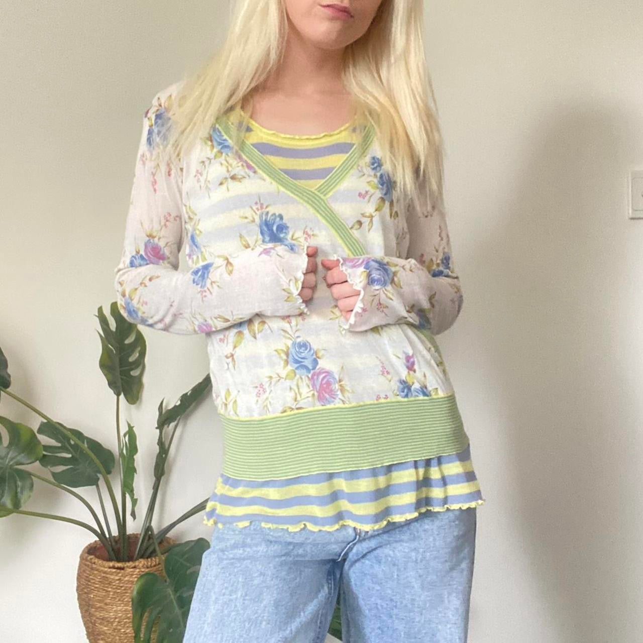 Y2K layered fairy floral top with ruffle hem