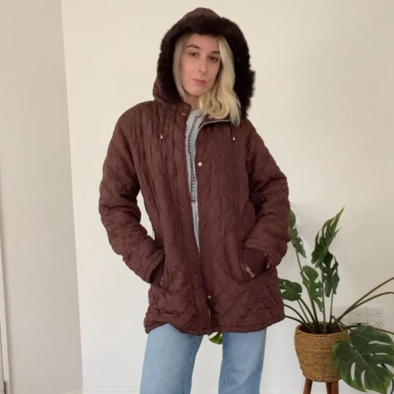Cutest Brown quilted coat with hood and fur trim!