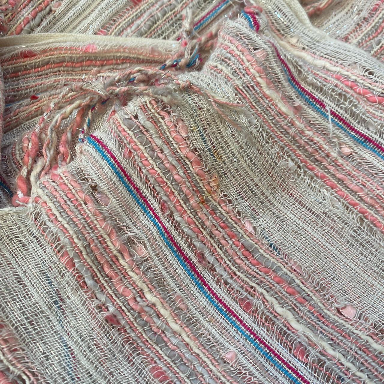Y2K pastel sparkly striped scarf with fringe