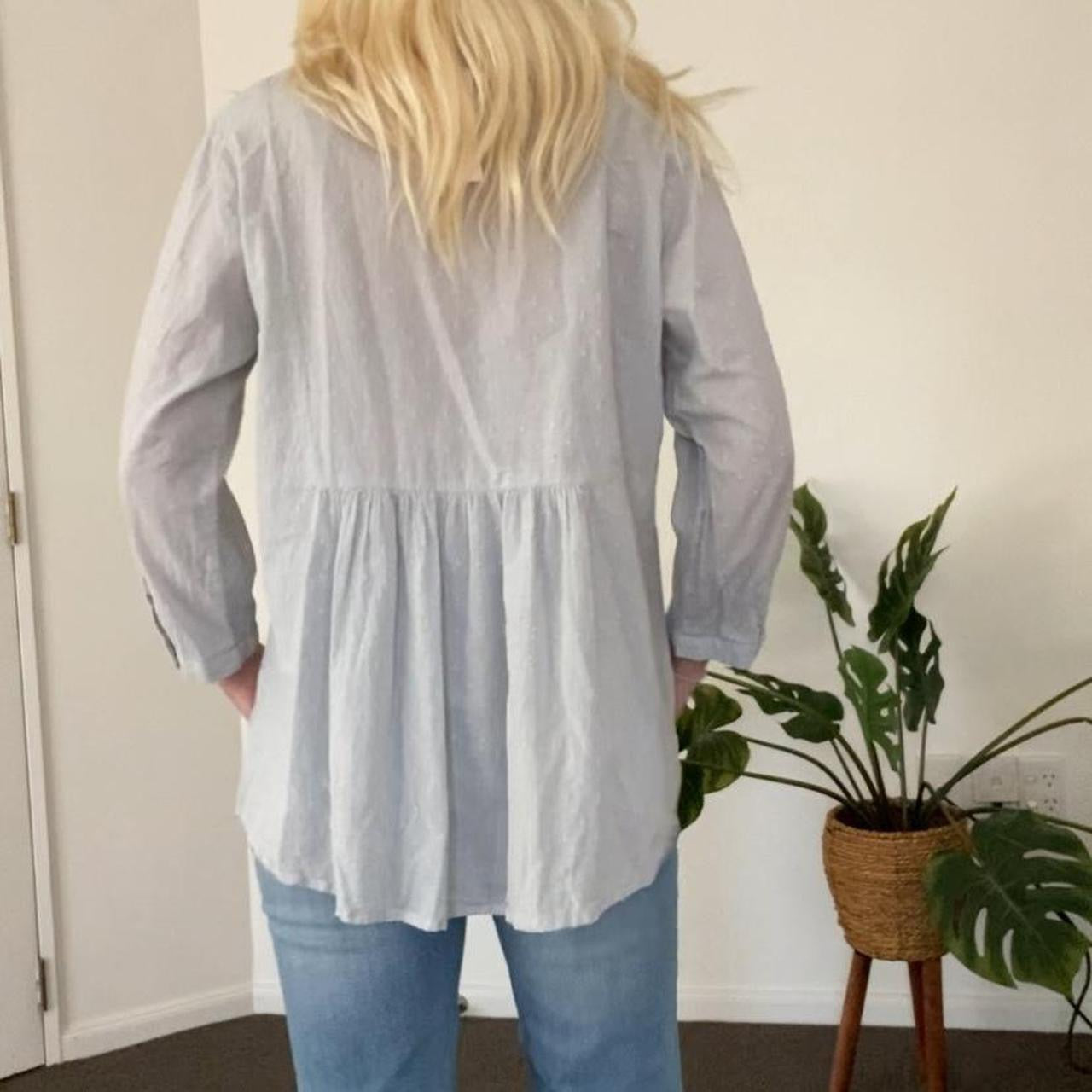 Cute teal/brown peplum blouse with embroidery