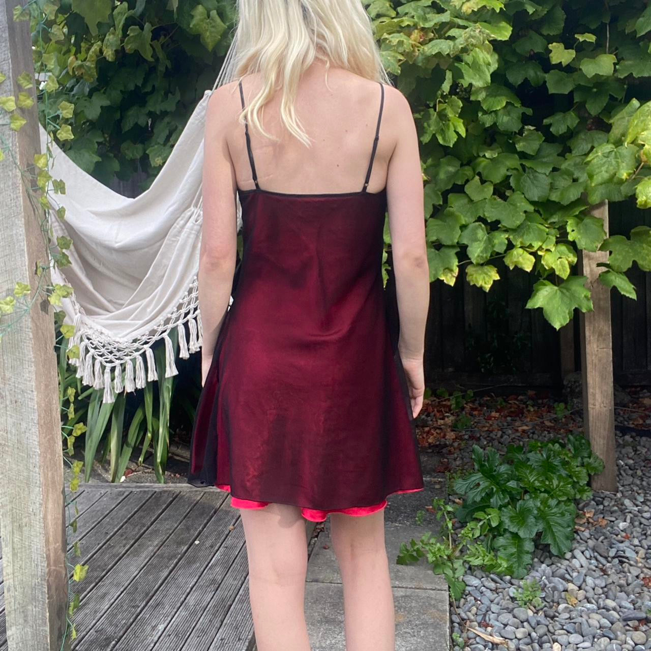 Vintage 90s Red & black lace-trimmed slip dress