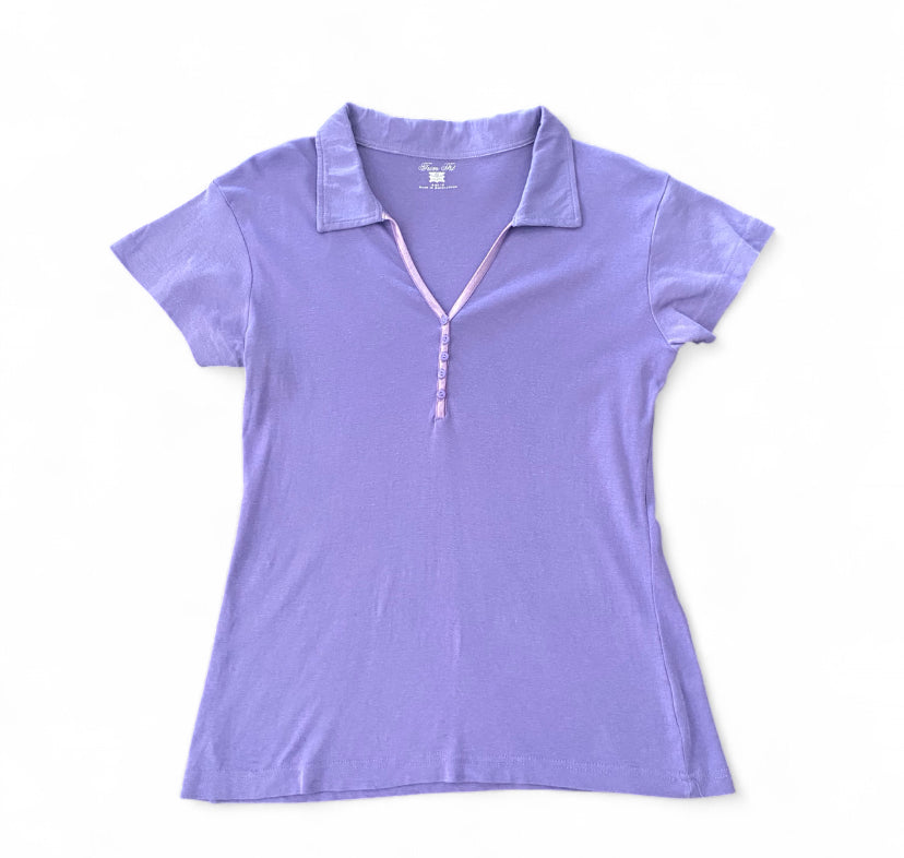 Vintage purple v neck ruched top with cute buttons