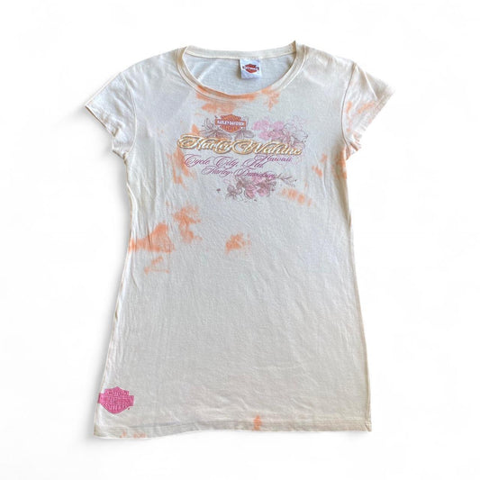 Y2K Peach Harley Davidson tie-dye tee