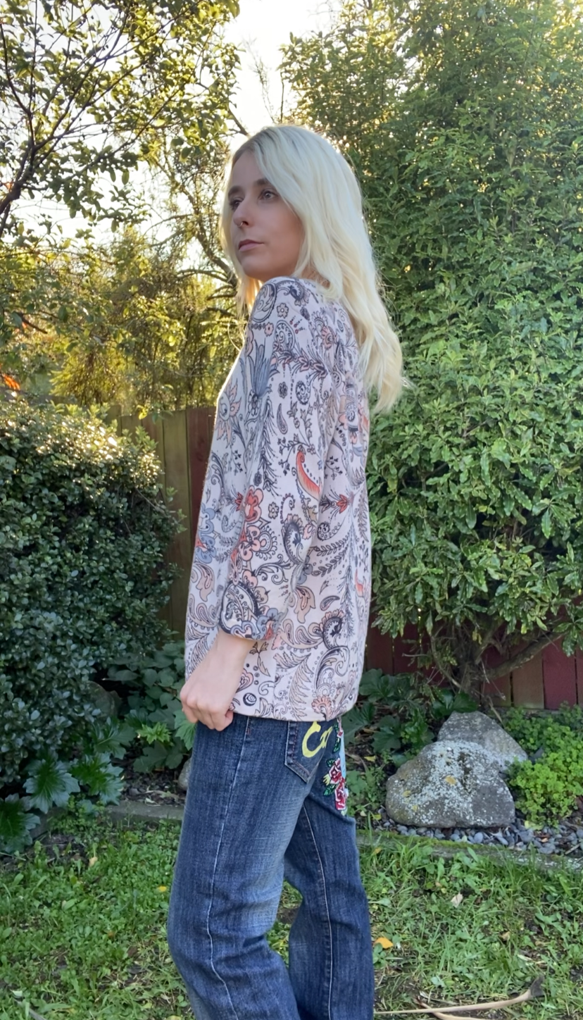 Funky Vintage Paisley Button Up Long-sleeve
