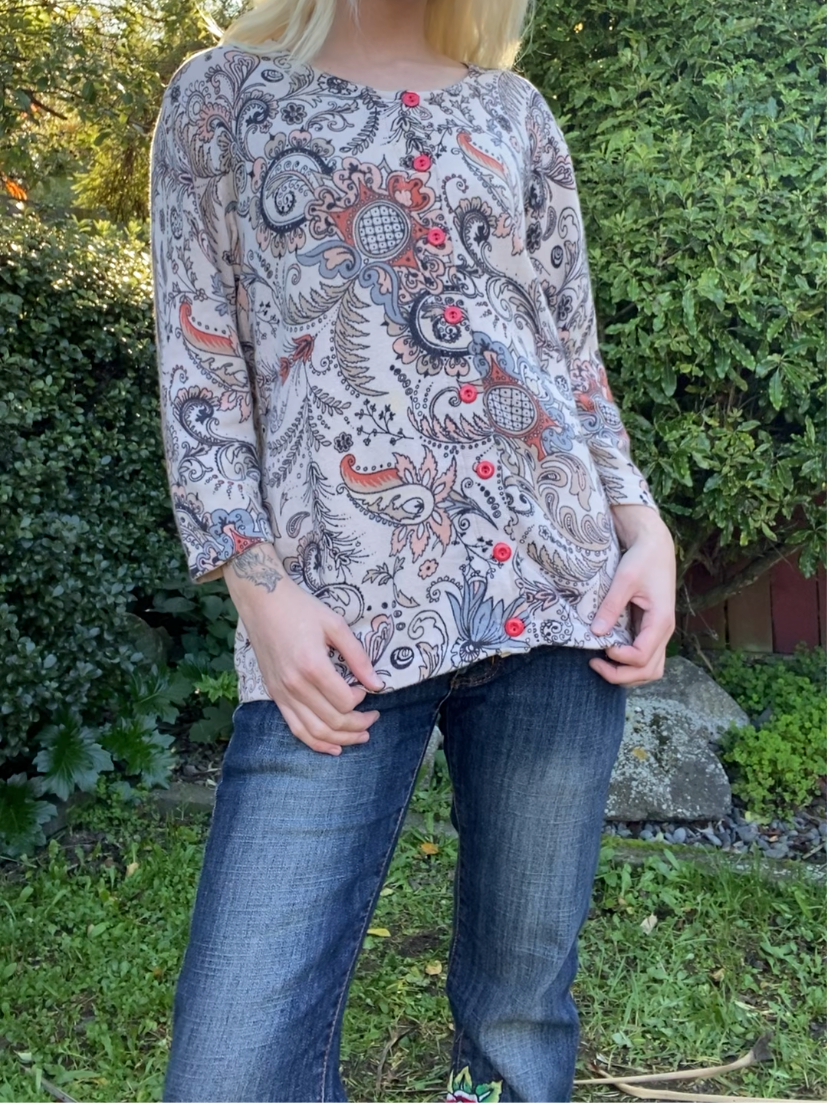 Funky Vintage Paisley Button Up Long-sleeve