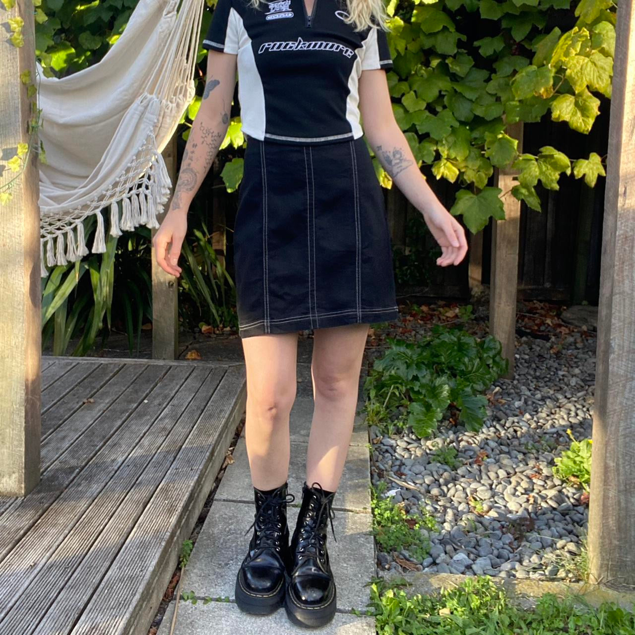 Cool Black mini skirt with white stitching