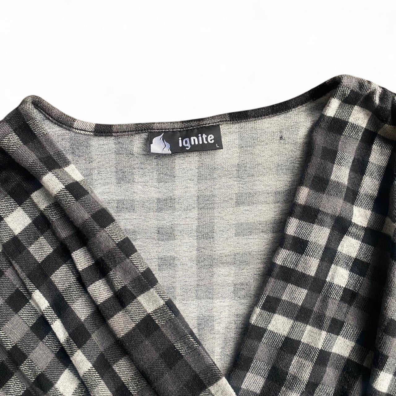 Grey and black plaid Y2K Ignite babydoll top with black belt