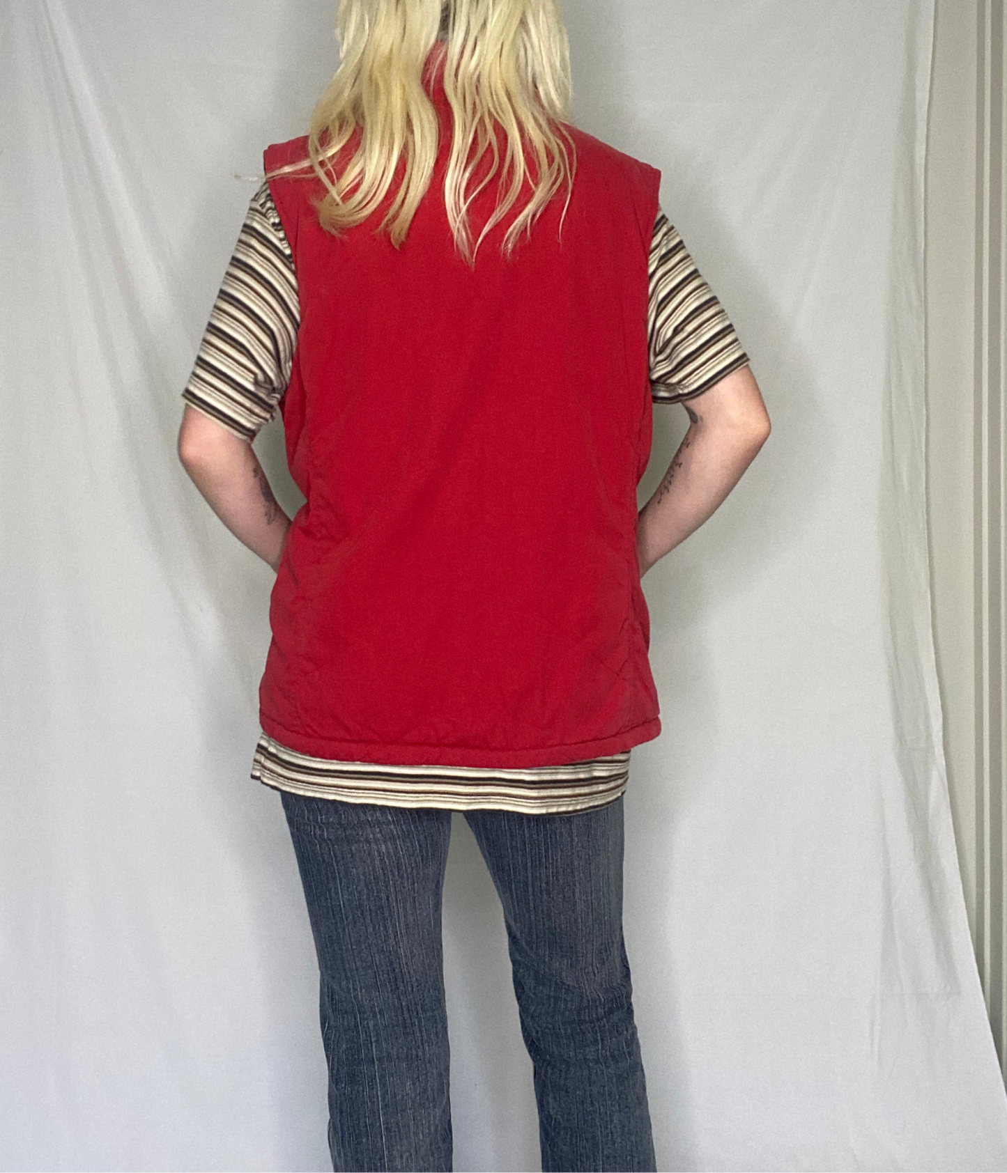 Vintage faded red zip up puffer vest