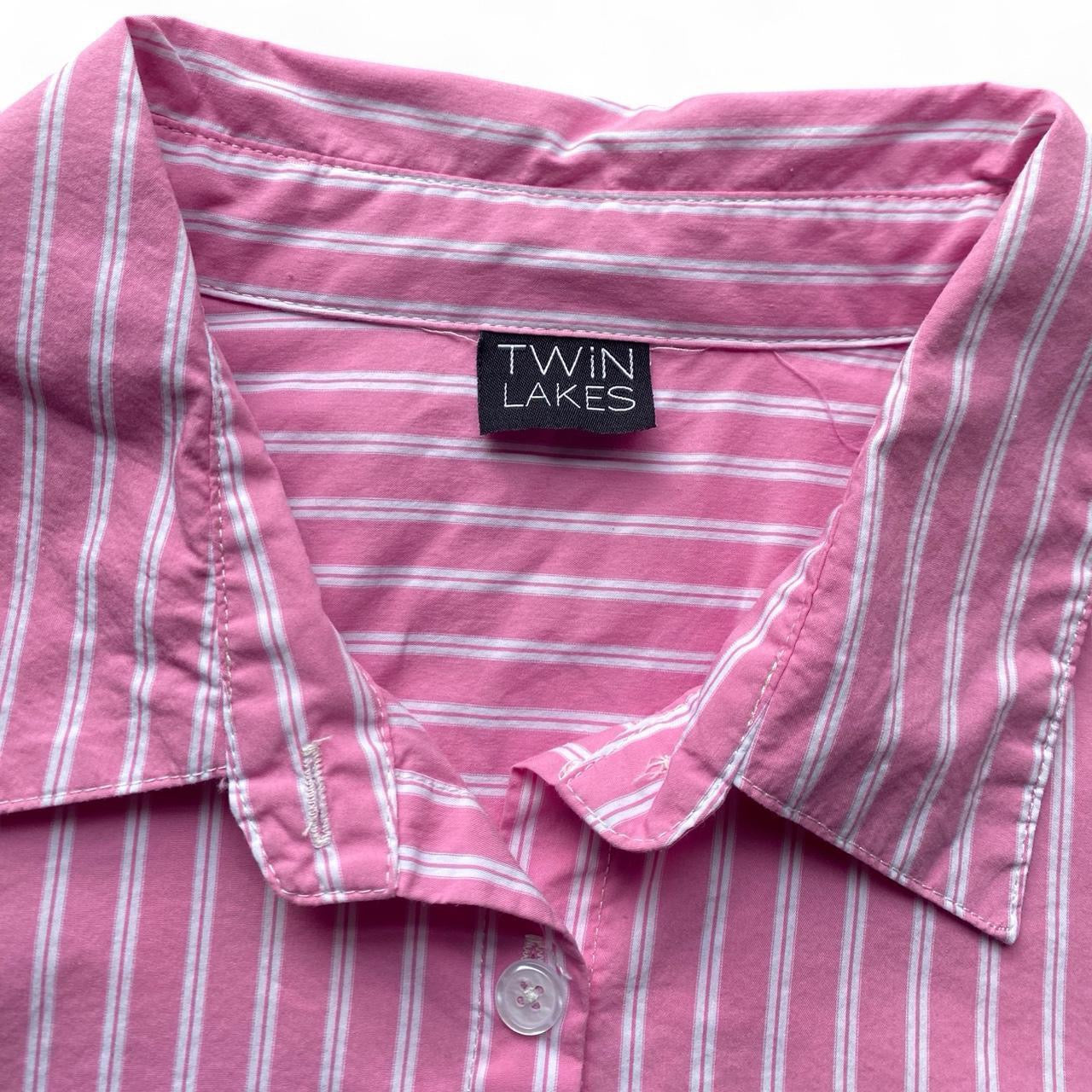 Y2K Pink and white striped button-up blouse