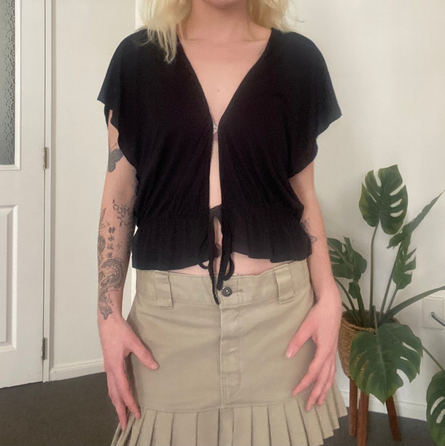 Black Hot Options cardigan with tie front detail