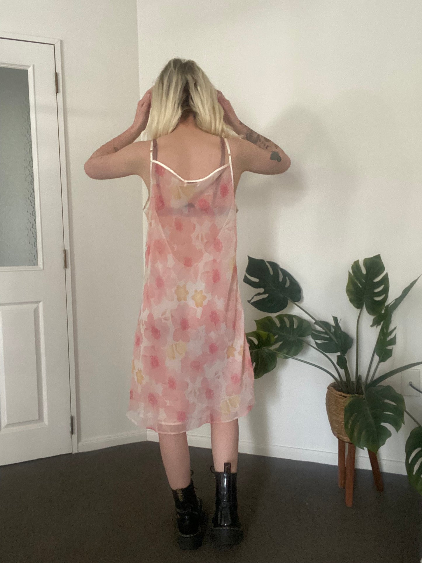 Pink floral fairy midi slip dress