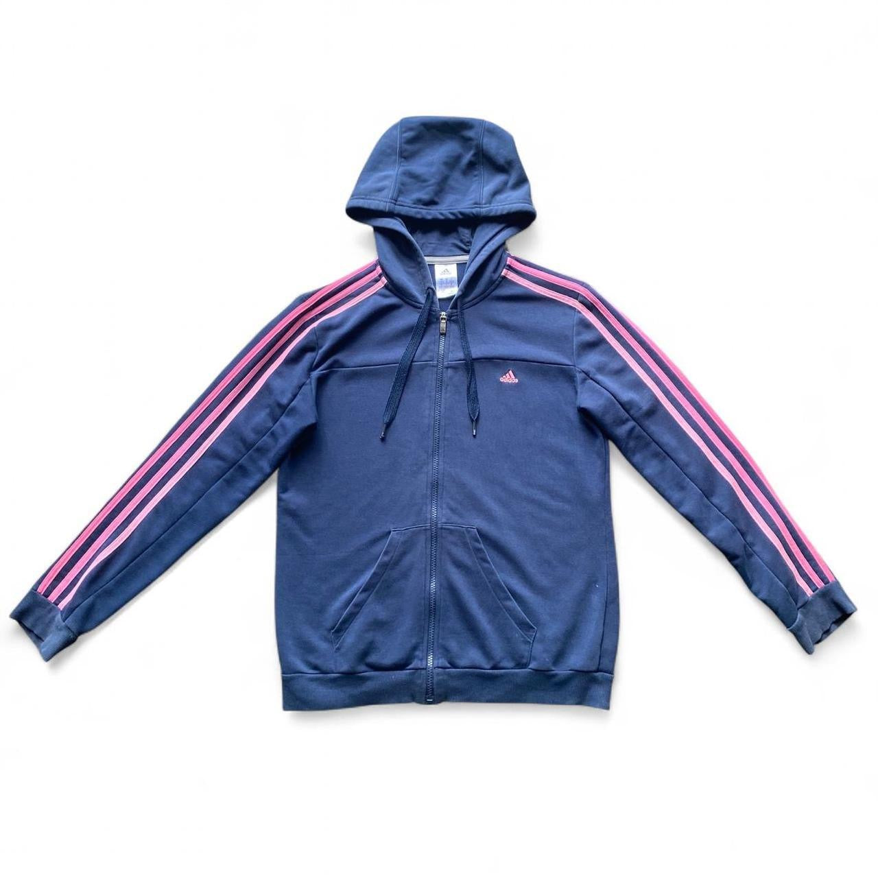 Navy and pink Adidas zip up hoodie