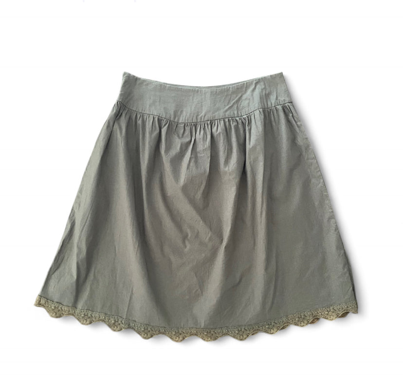Khaki green fairy low rise midi skirt with lace trim