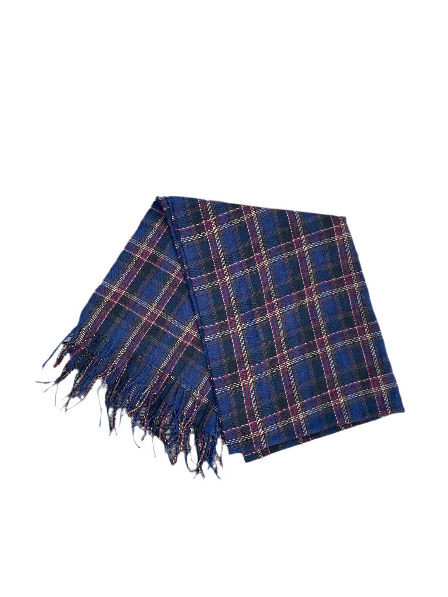 Chunky Navy plaid tassle scarf