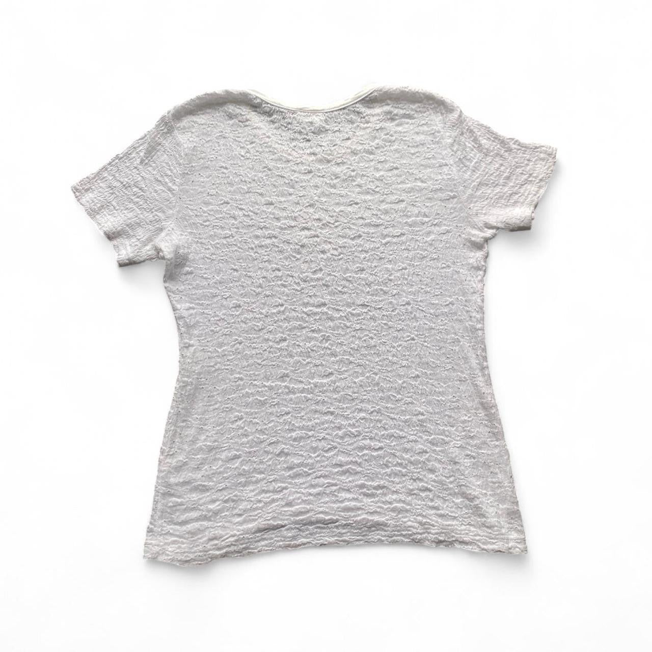 Y2K white ruched patterned tee