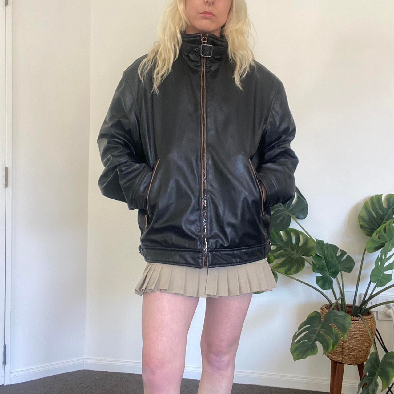 Y2K Black leather style biker bomber jacket