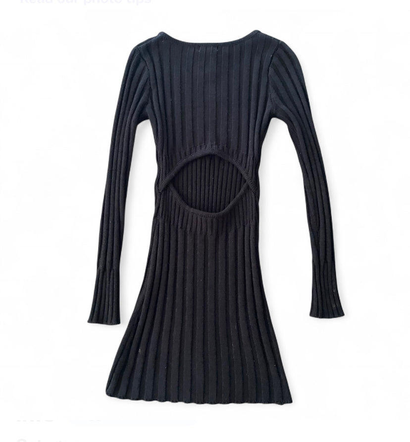 Black long sleeve ribbed knit dress