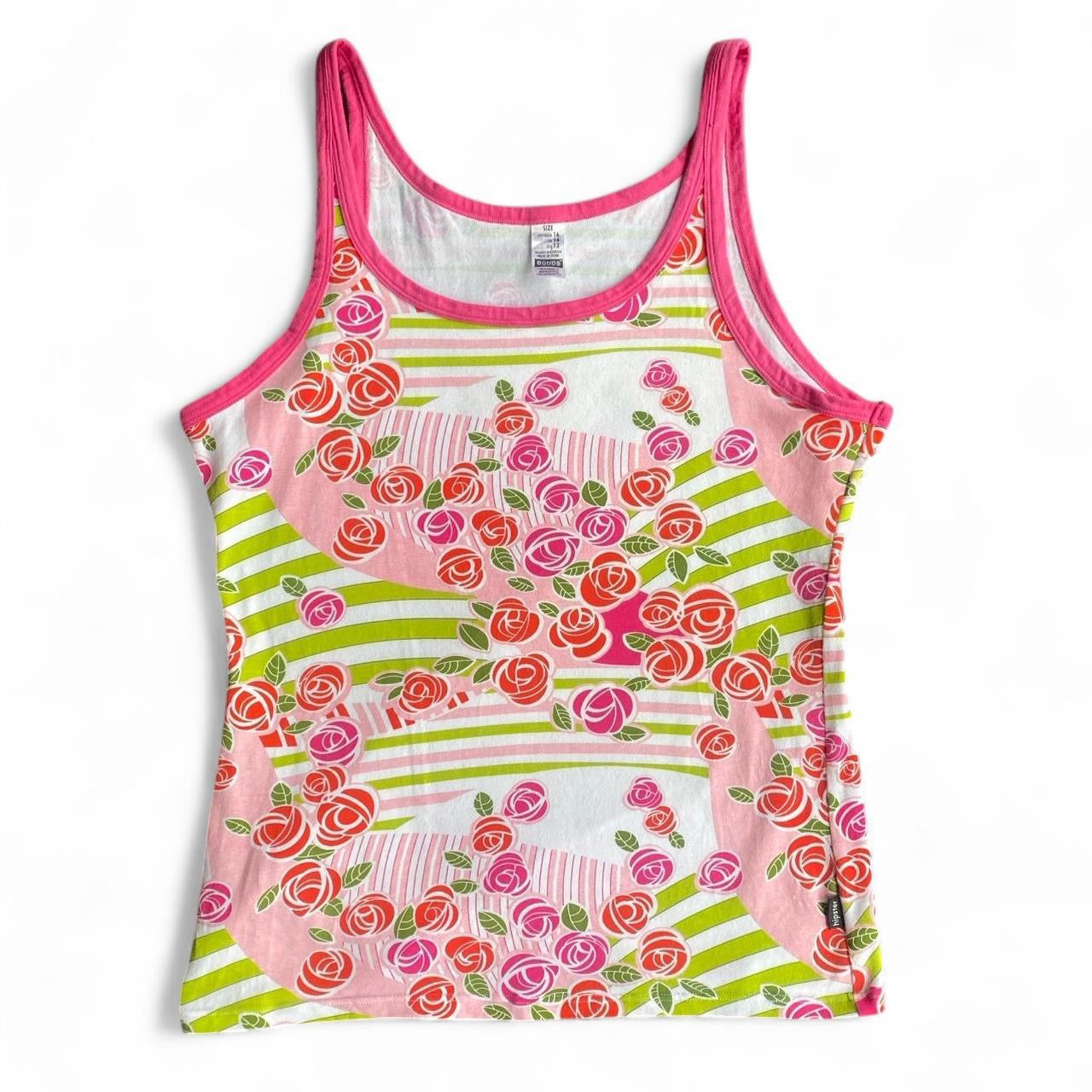 Y2K Pink and green tank top with rose print