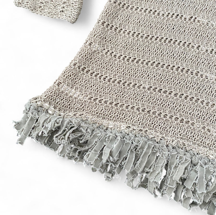 Fairy tan crochet sweater with fringe hem