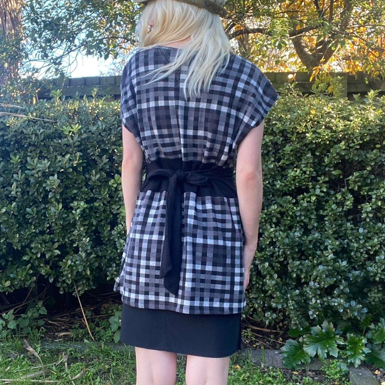 Grey and black plaid Y2K Ignite babydoll top with black belt