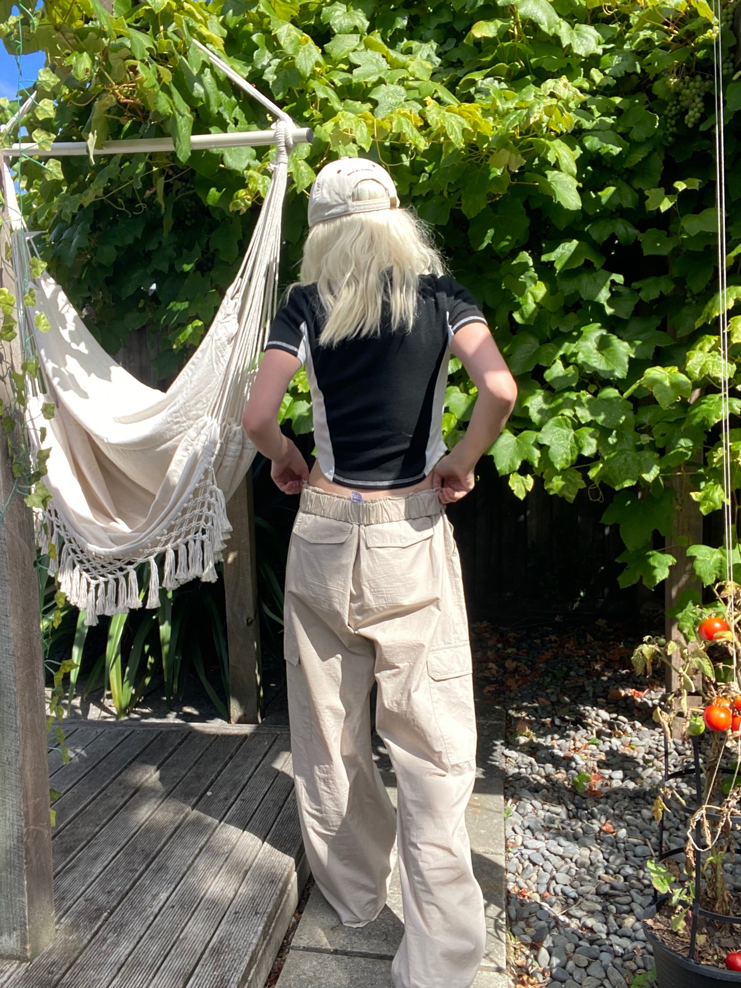 Cream wide-leg cargo pants!