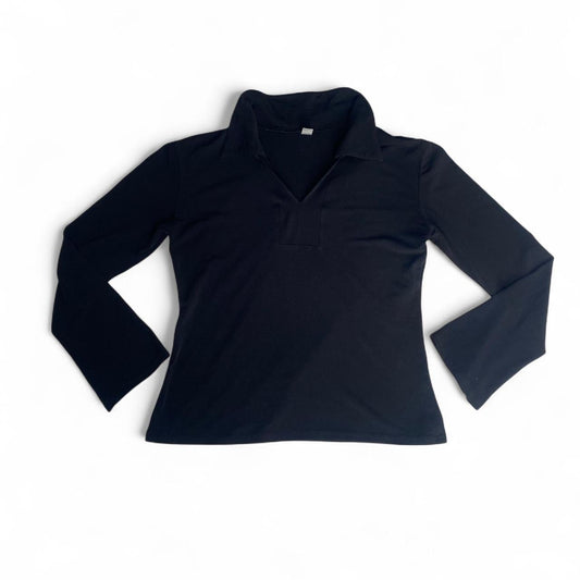 Black 3/4 v neck collared top