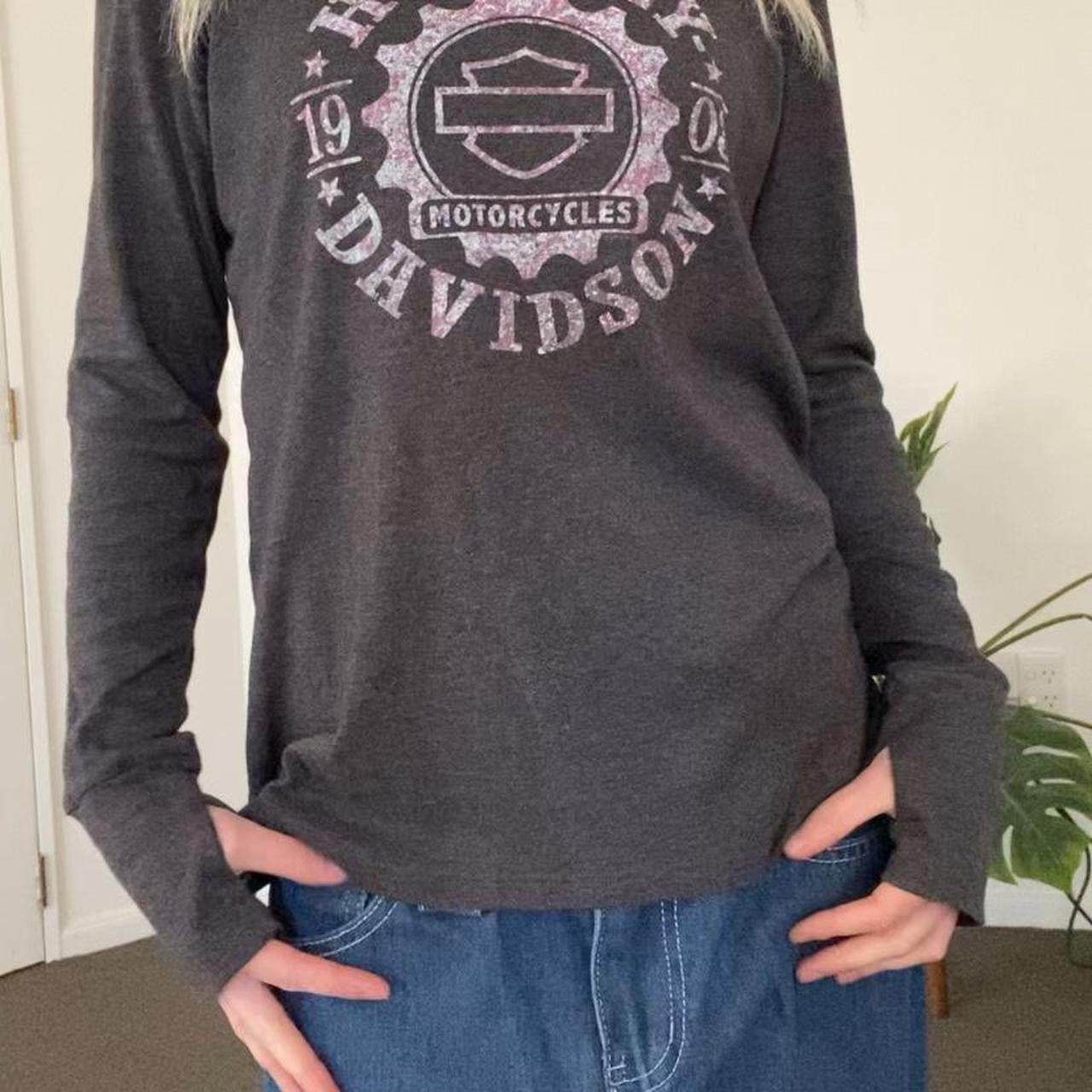 Vintage Grey/pink Harley Davidson long sleeve top