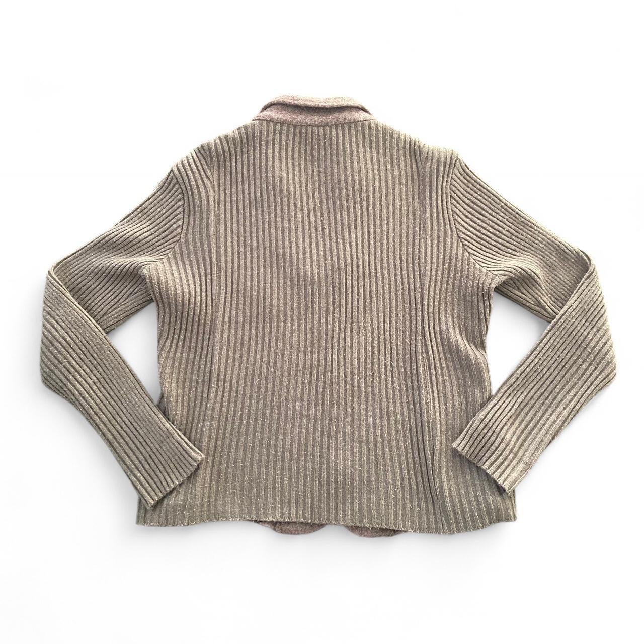 Brown felt/knit zip up Cardi
