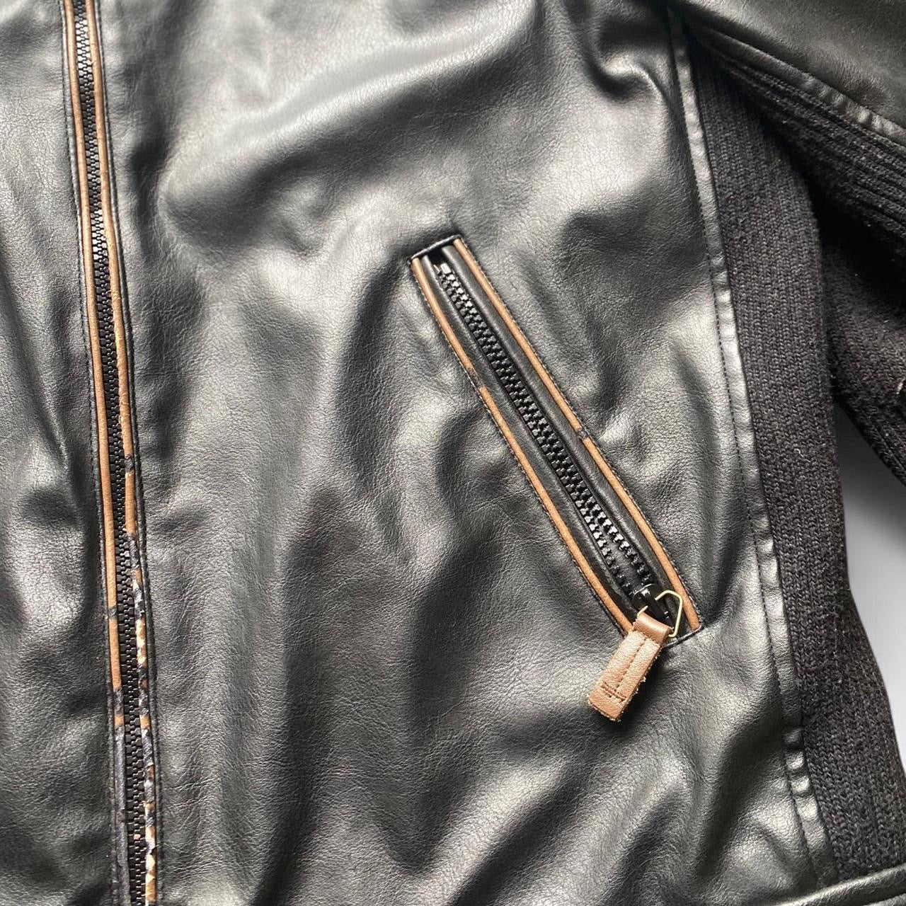 Y2K Black leather style biker bomber jacket