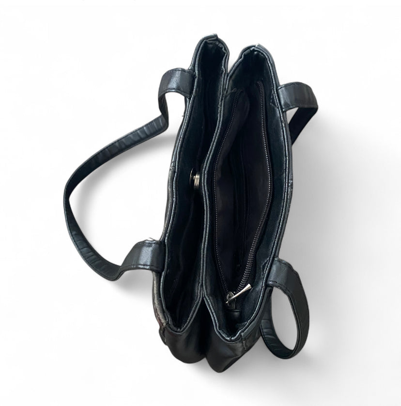 90s Black Leather patchwork shoulder bag