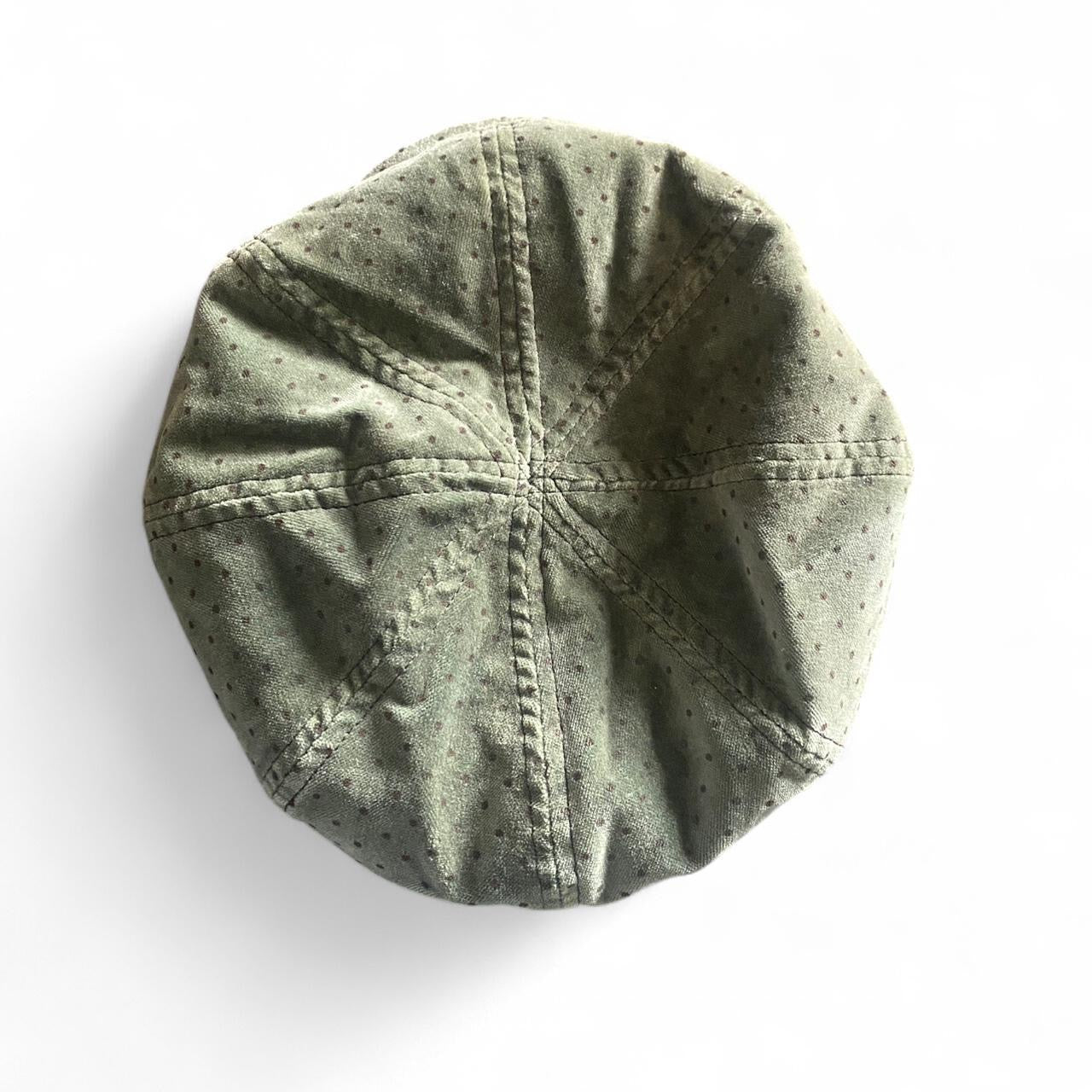 Amazing Olive green velvet polka dot baker boy cap