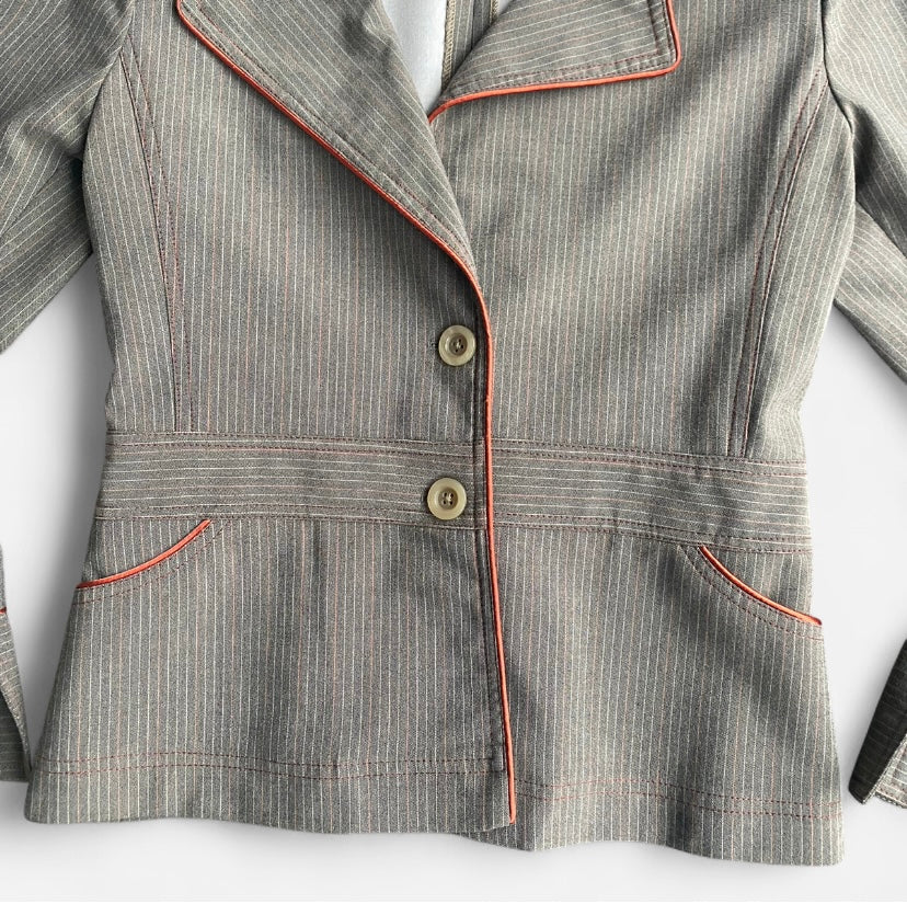 Y2K Grey pinstripe striped blazer with orange piping!