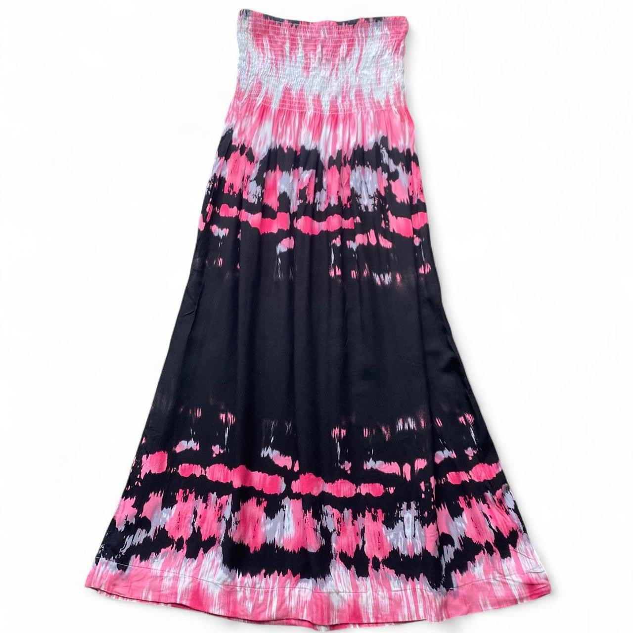 Y2K Pink and black tie dye strapless maxi dress