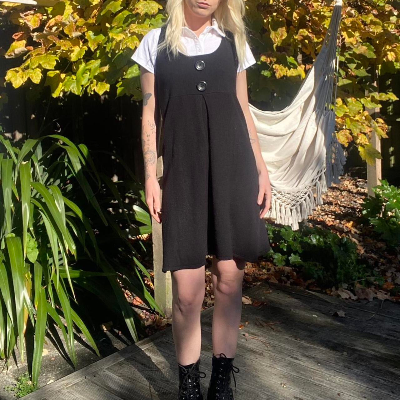 Y2K Top Girl black knit button mini dress