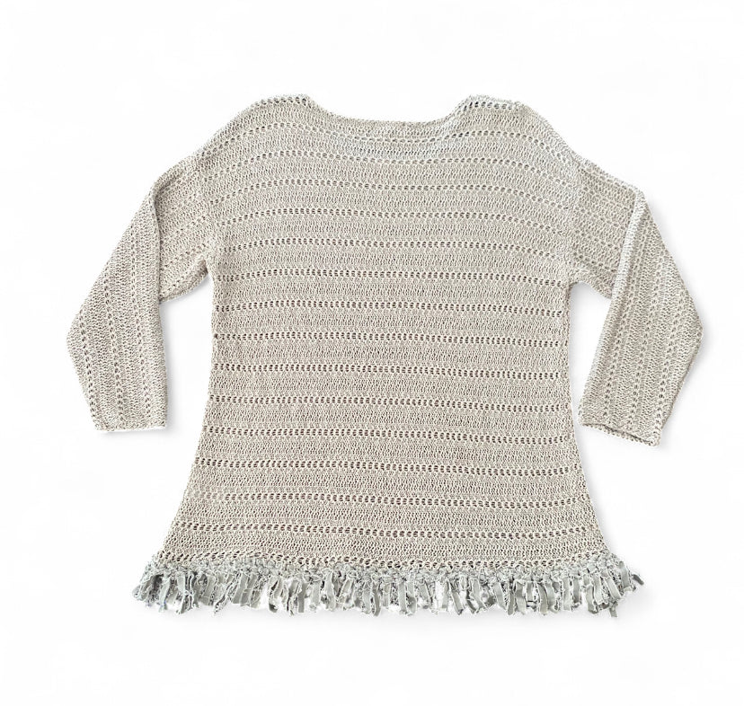 Fairy tan crochet sweater with fringe hem