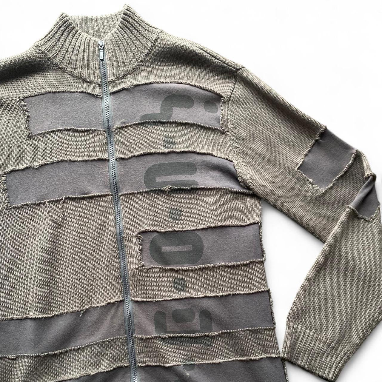 Sick Y2K two toned patchwork grey zip up knit