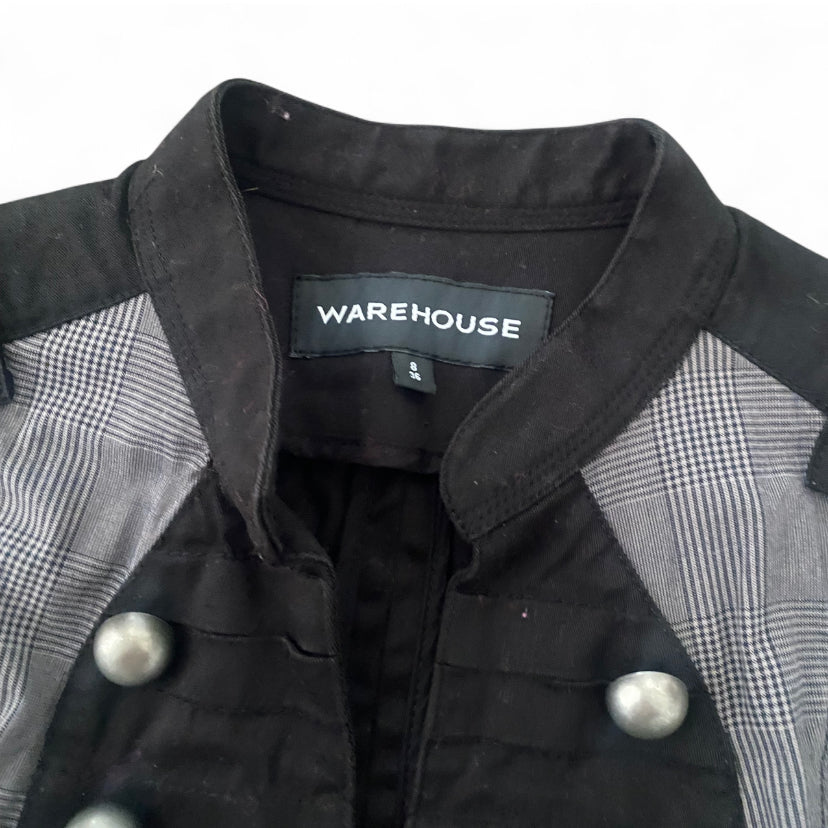 Y2K tailored black and plaid vest with cool gold buttons