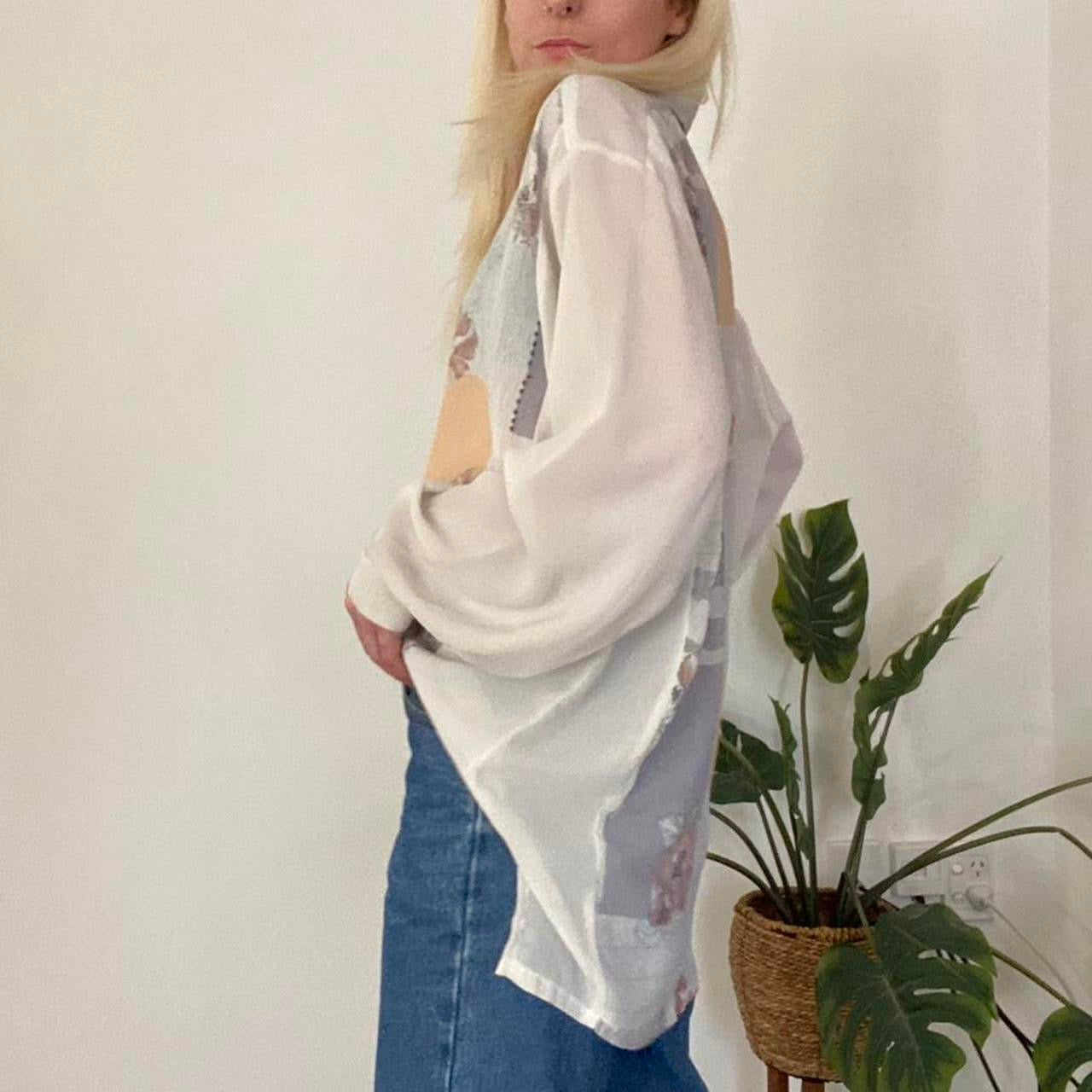 Vintage 90s patchwork sheer button up blouse