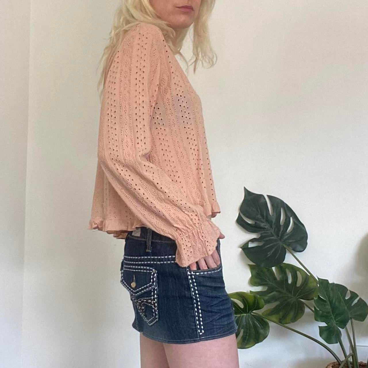 Cute peach fairy frill rayon long sleeve top