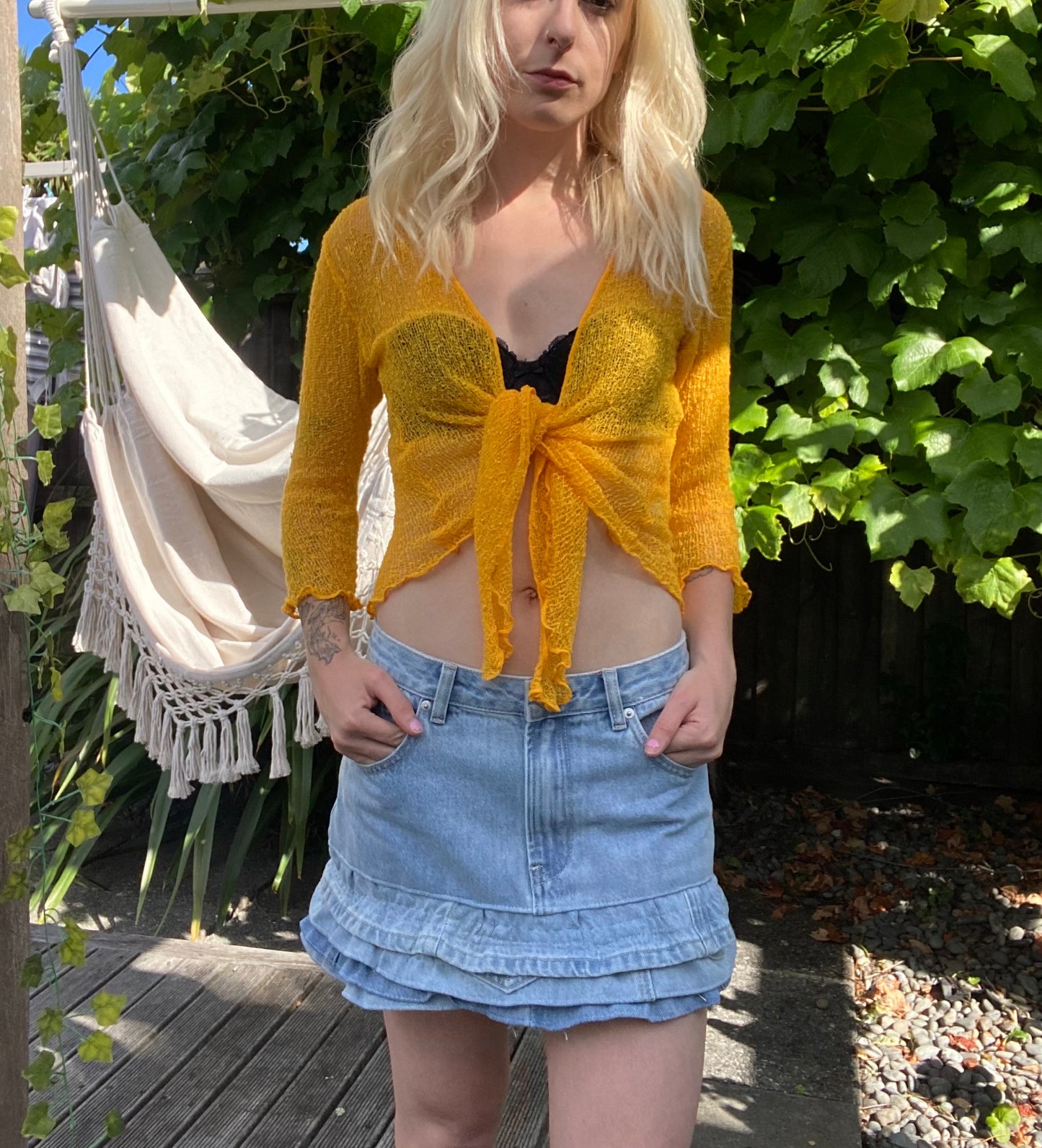 Yellow Rayon Tie Up Cardigan!