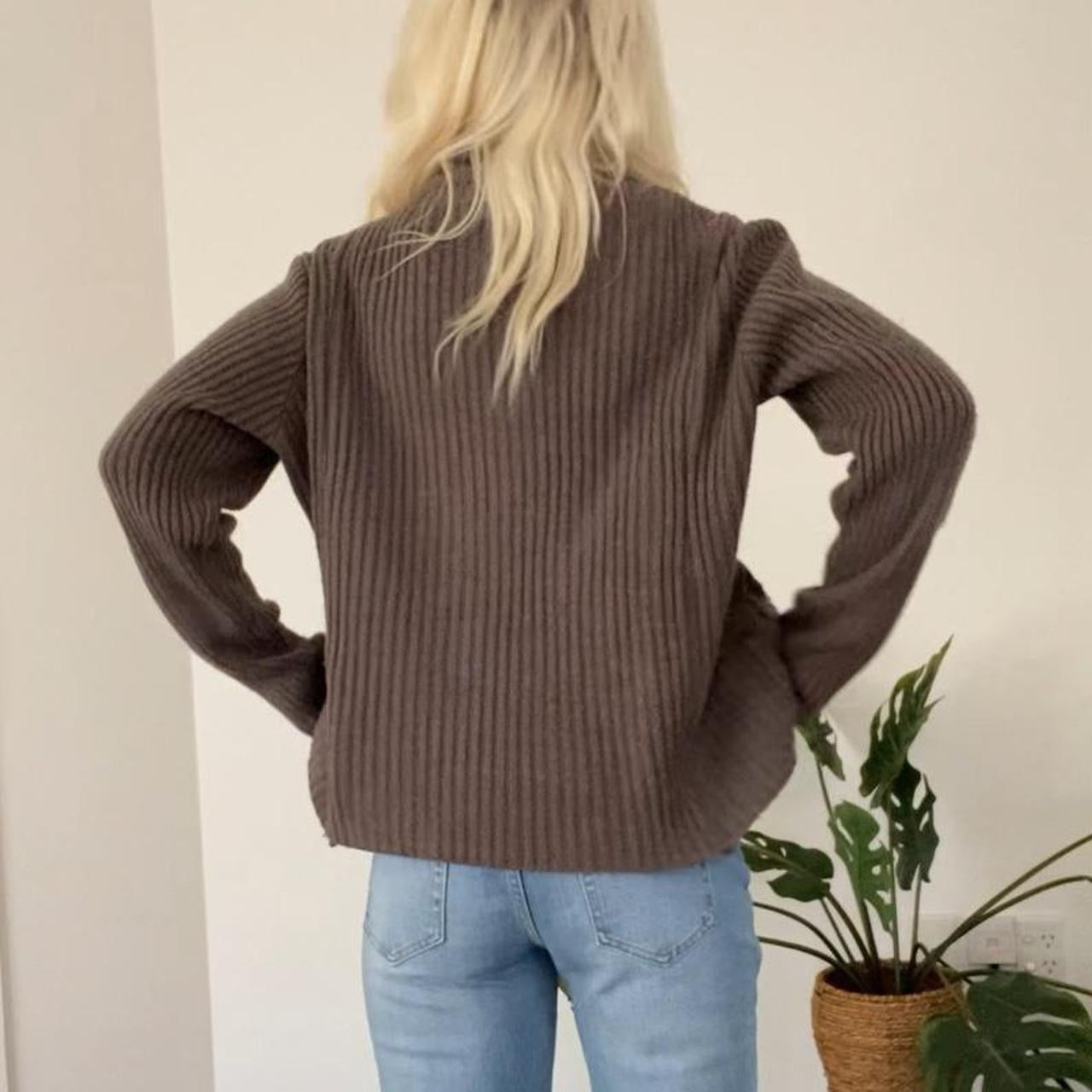 Brown felt/knit zip up Cardi