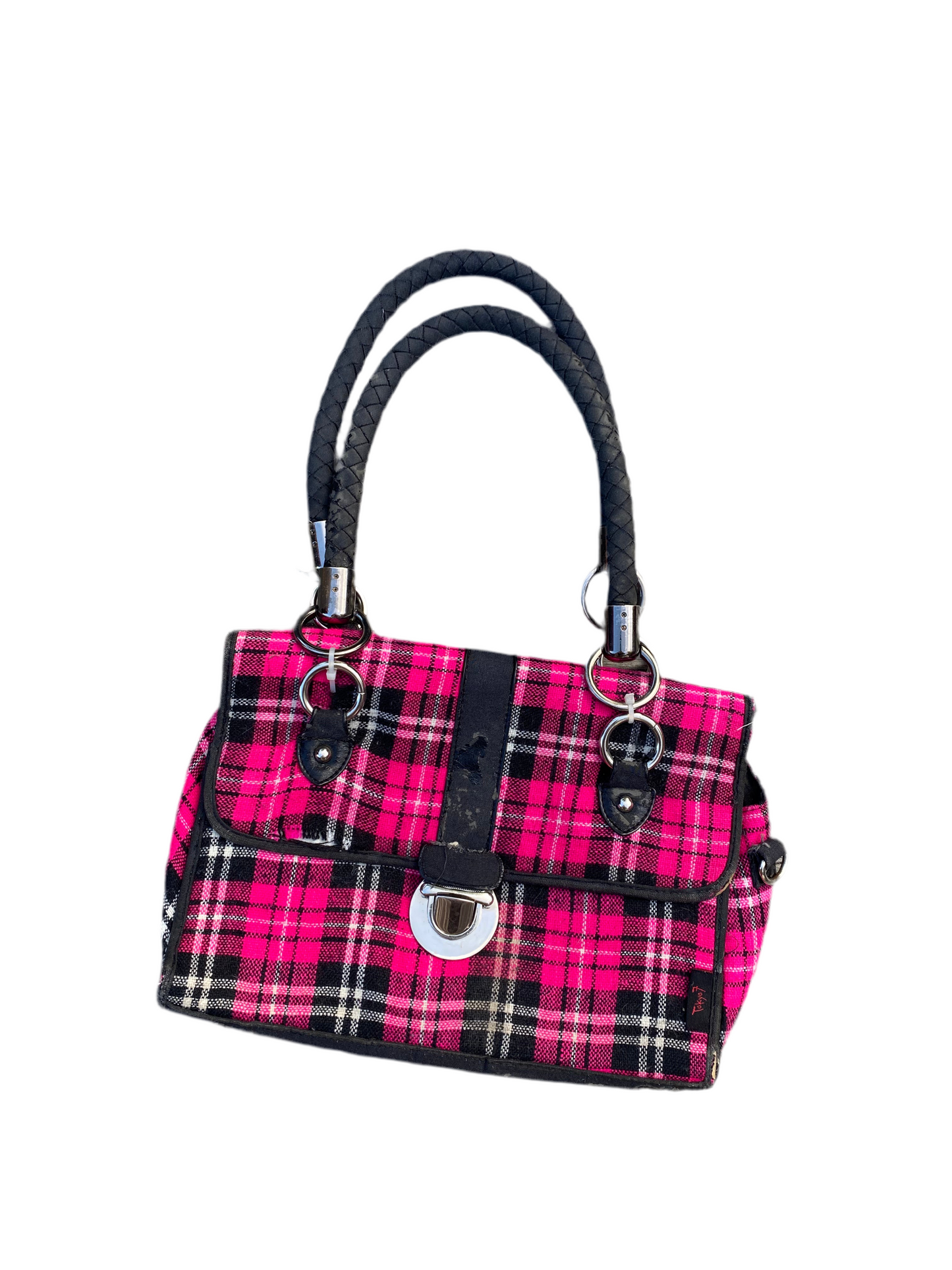 Coolest Pink plaid shoulder bag with black accents