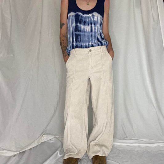 Cream corduroy mid rise wide leg pants