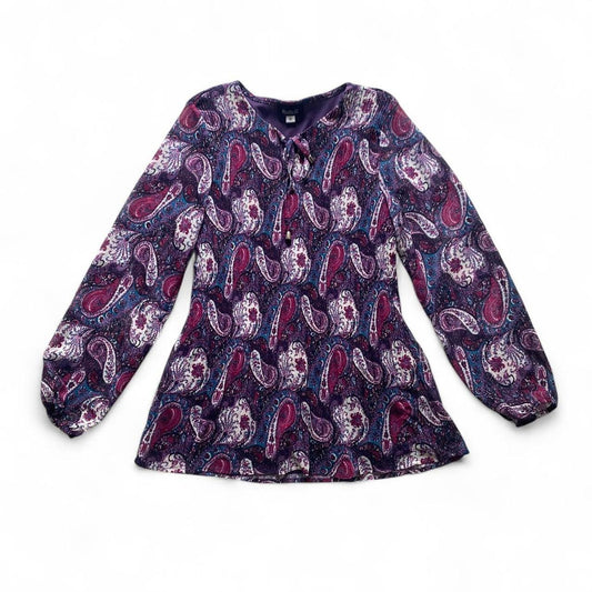 Purple paisley print boho blouse with tie up front
