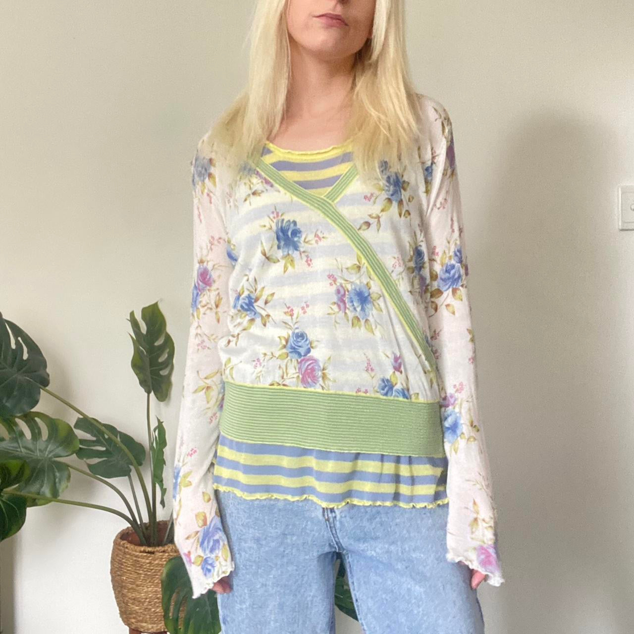 Y2K layered fairy floral top with ruffle hem